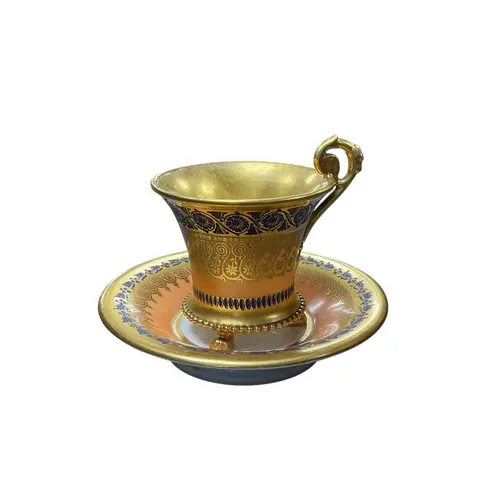 A French old Paris empire style porcelain cabinet cup and sa...