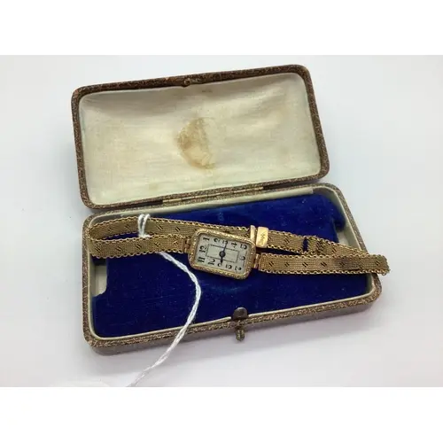 A Vintage 9ct Gold Cased Ladies Wristwatch, the dainty recta...