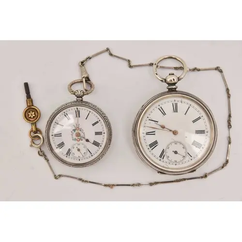 TWO OPEN FACE POCKET WATCHES, the first a smaller key wound ...