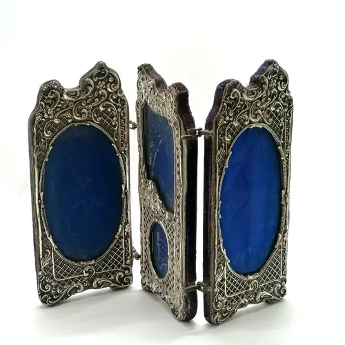 Antique 1901 silver hallmarked unusual triple folding pictur...