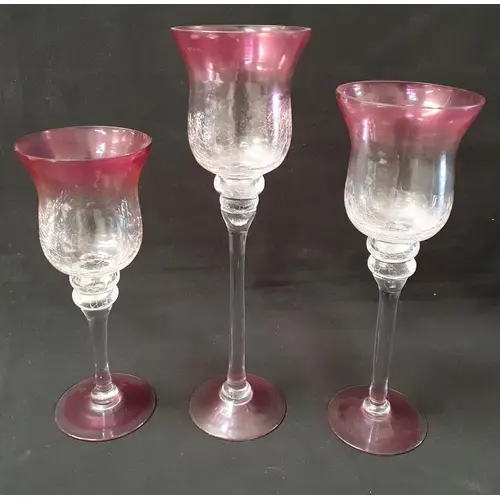TRIO OF VINTAGE GRADUATED LARGE DECORATIVE GLASSES/CANDLE HO...