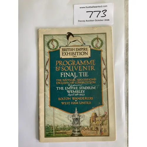 1923 FA Cup Final Football Programme: Bolton v West Ham in e...