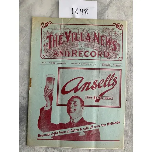 1929 - 1930 Aston Villa v Leeds United Football Programme: E...