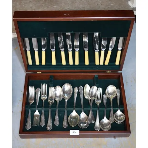 20th Century mahogany cased silver plated canteen of cutlery