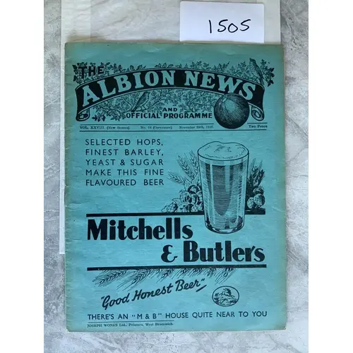 1936 - 1937 West Brom v Arsenal Football Programme: Division...