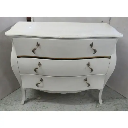 Grey Painted Louis XV Bombe Chest of Drawers, cabriole style...