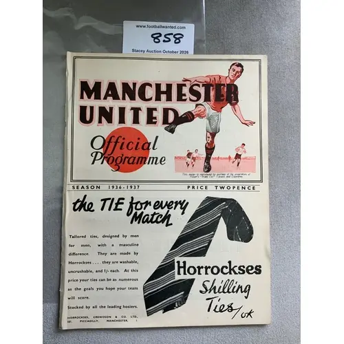 1936 - 1937 Manchester United v Stoke City Football Programm...