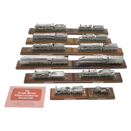 A set of twelve pewter scale model railway locomotives, prod...