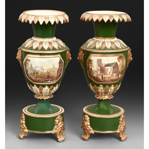 A pair of Bloor Derby vases, c1830, of Wellington shape, pai...