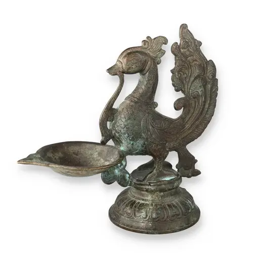 A 19TH C SOUTH INDIAN HAMSA BRONZE OIL LAMP 18cm H x 20cm W...