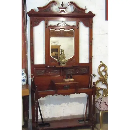 Antique Mahogany Hall Stand Inset Mirror Above Single Drawer...