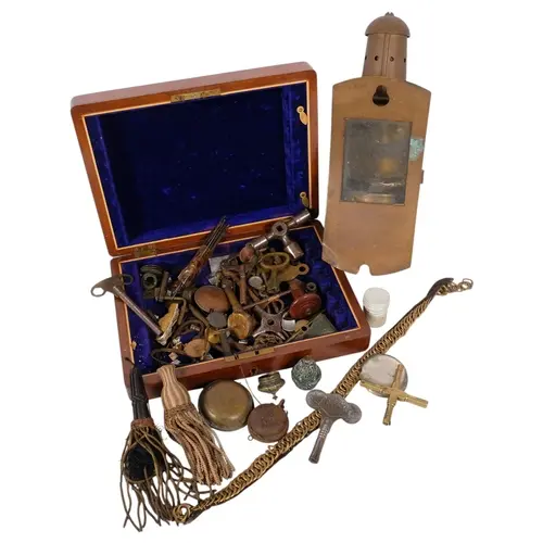 A brass-framed Vintage ship's binnacle light, and a box of i...