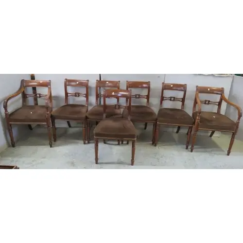 7 Vintage Mahogany William IV Style Dining Chairs with carve...