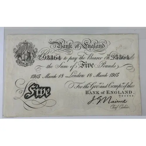 Banknotes: John G Nairne 1902-1918, £5 note Black on White, ...