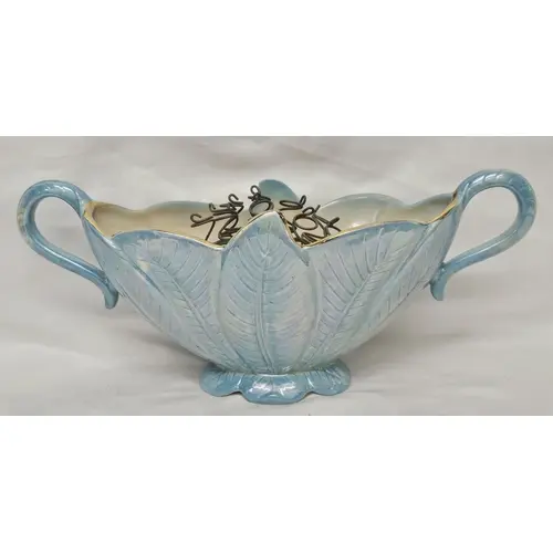Vintage Arthur Wood Ceramic Iridescent Double Handled Blue R...