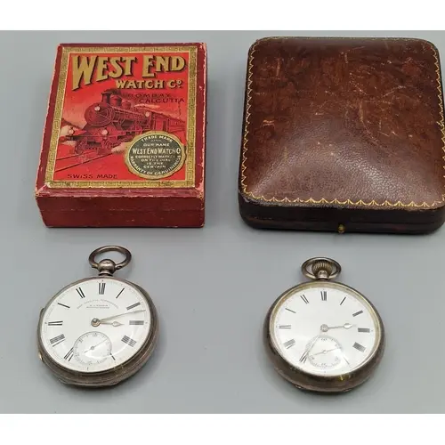 Two silver open faced pocket watches, one key wind, the Roma...