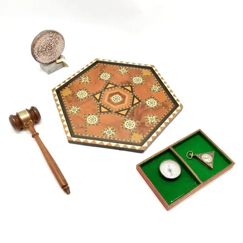 Masonic mechanical pocket watch, antique compass with mirror...