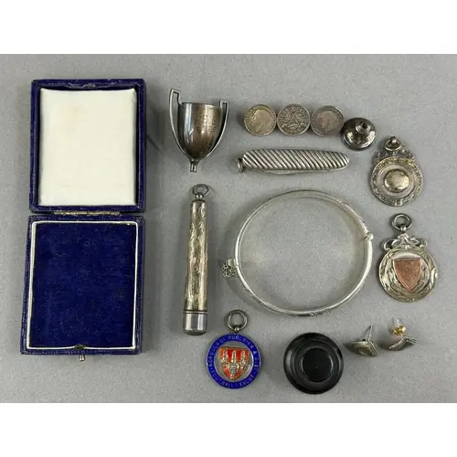Jewellery- Collection of H/M Silver to incl. 3 sporting fob ...
