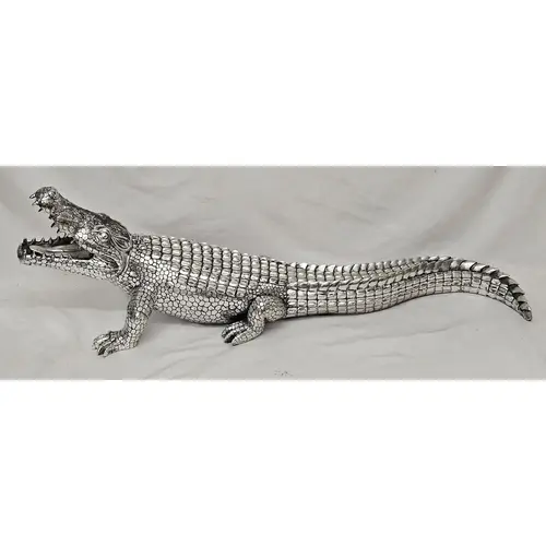Large Silver Coloured Alligator/Crocodile Figurine approx. 9...