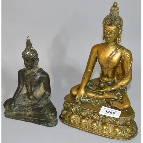 19th Century brass figure of Buddha, 23cm high, together wit...