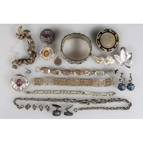 925 silver mounted South American coin brooch with black ena...