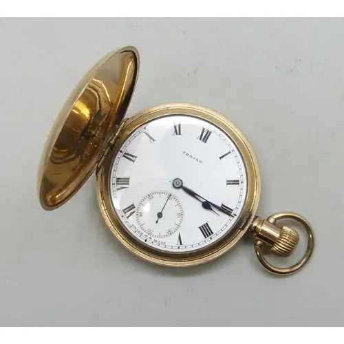 A Trojan gold filled full hunter pocket watch with Swiss mov...