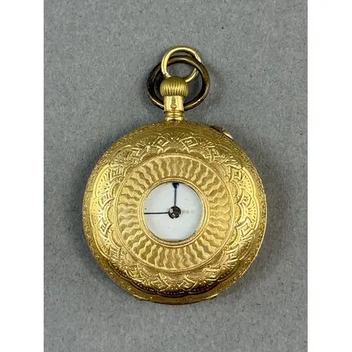 Watches: a yellow metal half hunter fob watch, marked '18C' ...