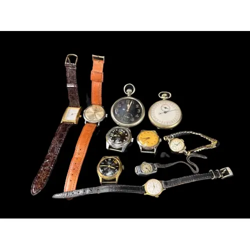 A military black dial open faced pocket watch with broad arr...