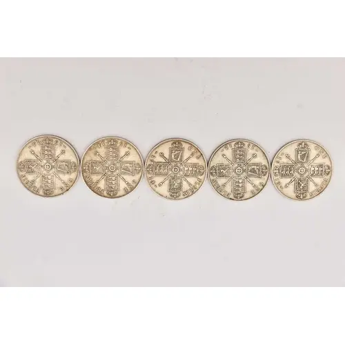 Silver. 5 x King George V florins 1912 x 2, 1914 x 3 .925 si...