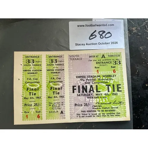 1963 FA Cup Final Proof Copy Football Ticket: Manchester Uni...