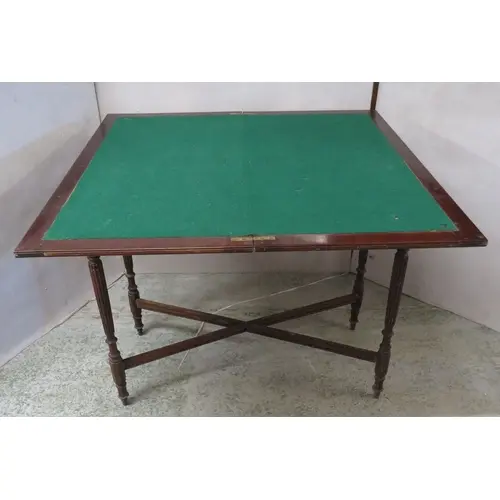Dark Wooden Side Table folding to card table, green baize to...