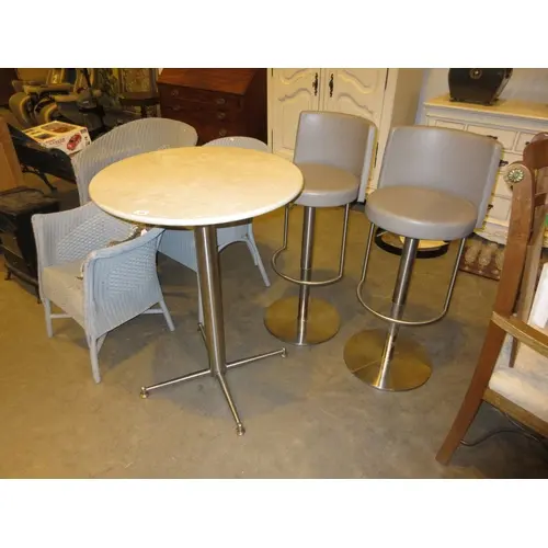 Pair of Kitchen Bar Stools with Marble Effect Top Tall Table