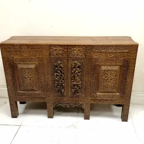 Antique Indian profusely carved cupboard base 133cm long x 8...