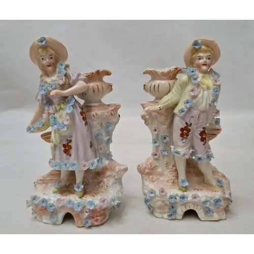 Pair C18th Style Glazed Porcelain Figurines, male & female, ...