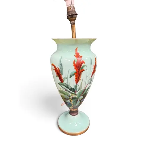 A FRENCH 19TH CENTURY TURQUOISE OPALINE GLASS VASE, CONVERTE...