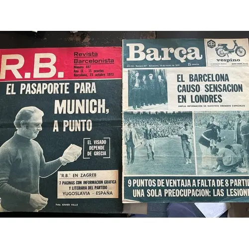 1973 + 1974 Barcelona v Arsenal Football Newspapers: Revista...