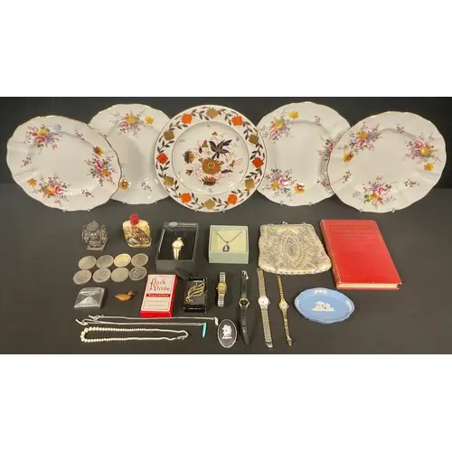 Royal Crown Derby - four posies dinner plates, assorted watc...