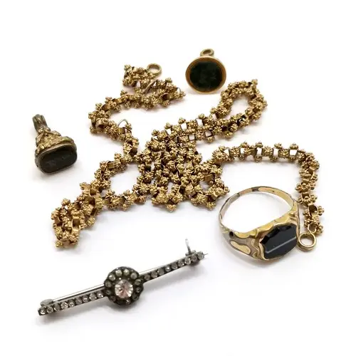 5 x antique jewellery inc fancy link 42cm neckchain, seals e...
