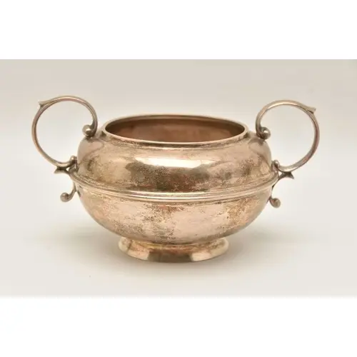AN EARLY 20TH CENTURY SILVER TWIN HANDLED BOWL, fitted with ...