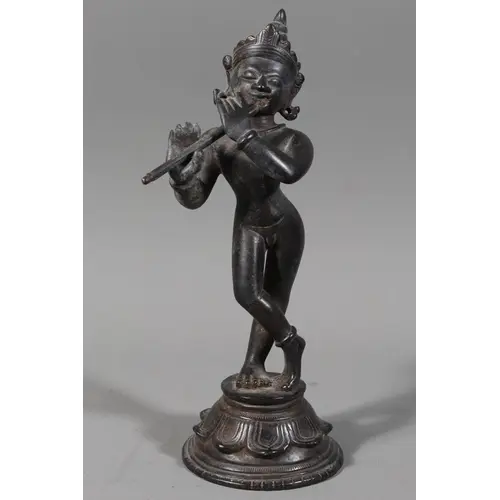 Indian Hinda bronze Krishna idol statue, 24cm tall.