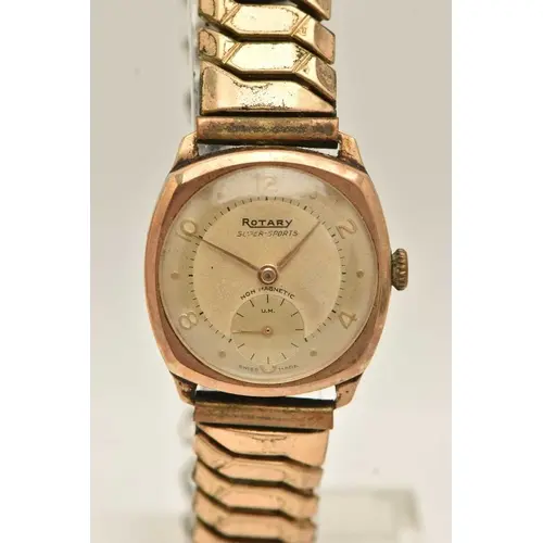 A 9CT GOLD 'ROTARY SUPER-SPORTS' WRISTWATCH, manual wind, ro...