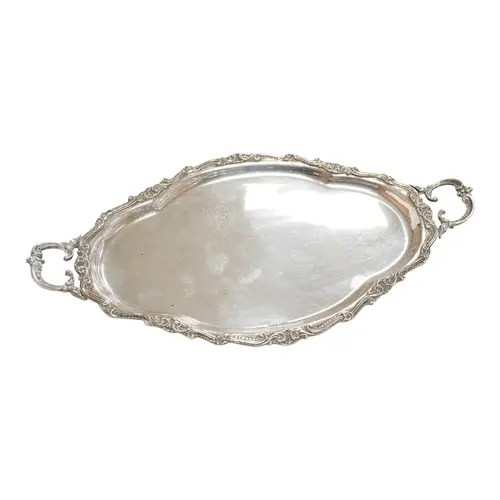 A Greek? 925 two handled liqueur silver tray, of oval form, ...