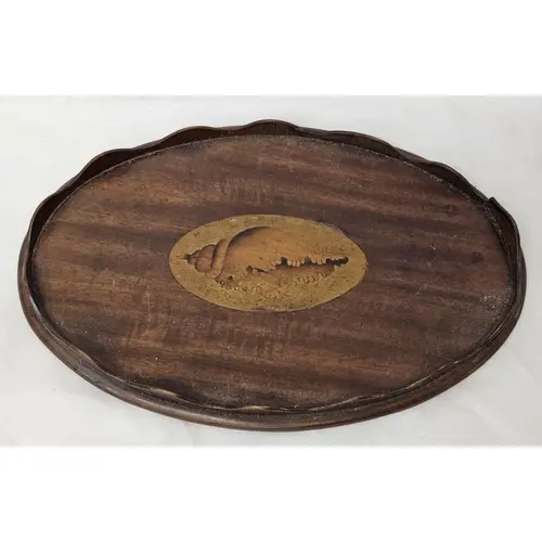 Small Antique Mahogany Tray with contrasting central oval pa...