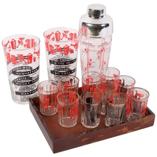 A Vintage glass cocktail shaker, and a collection of matchin...