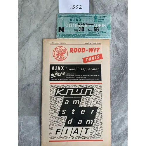 1969/70 Ajax v Arsenal Fairs Cup Football Programme + Ticket...