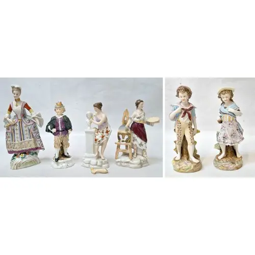 2 German Figurines, girl & boy, both marked to base Rudolsta...
