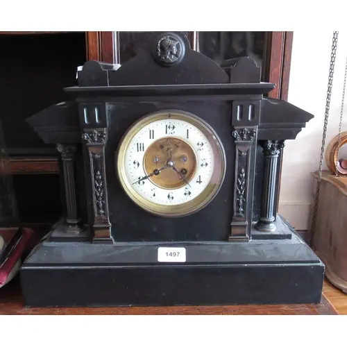 19th Century French black slate two train mantel clock with ...