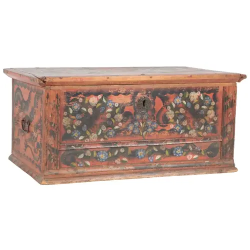 Folk Art - A Hungarian painted pine marriage chest, mid-19th...