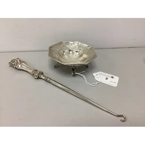 A Hallmarked Silver Handled Button Hook, together with a sma...