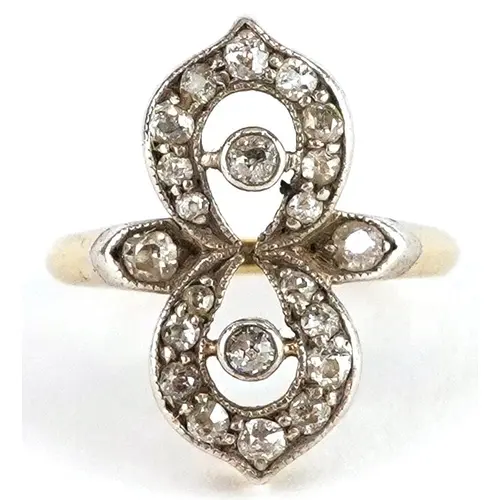 Art Deco 18ct gold diamond cluster ring, size E, 3.1g, house...